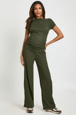 Ensemble Coordonné de Maternité T-shirt à Fronces Latérales et Pantalon Large