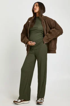 Ensemble Coordonné de Maternité T-shirt à Fronces Latérales et Pantalon Large