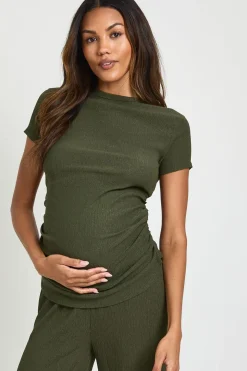 Ensemble Coordonné de Maternité T-shirt à Fronces Latérales et Pantalon Large