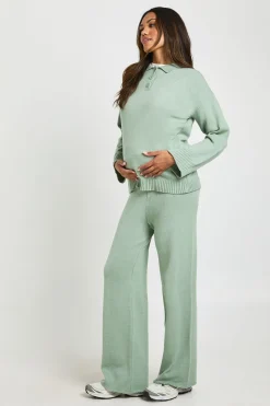 Ensemble Coordonné de Maternité Synthétiquell Boutonné à Col et Pantalon Droit