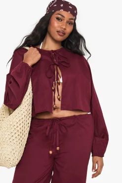 Ensemble coordonné de plage en lin avec perles en bois