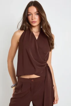 boohoo Ensemble Coordonné Drapé Cache-cœur Col Bénitier Tissé<Femme Looks Chocolat|Ensembles