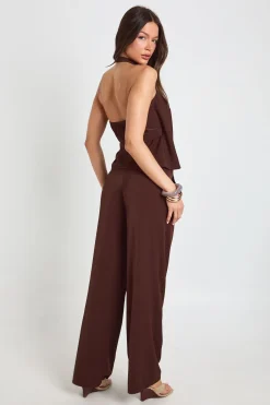 boohoo Ensemble Coordonné Drapé Cache-cœur Col Bénitier Tissé<Femme Looks Chocolat|Ensembles
