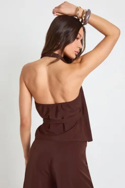 boohoo Ensemble Coordonné Drapé Cache-cœur Col Bénitier Tissé<Femme Looks Chocolat|Ensembles