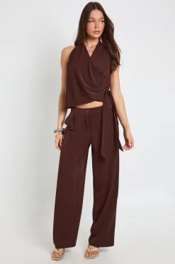 boohoo Ensemble Coordonné Drapé Cache-cœur Col Bénitier Tissé<Femme Looks Chocolat|Ensembles