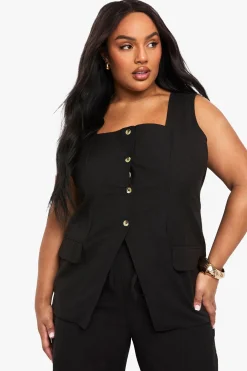 boohoo Ensemble coordonné effet lin : gilet à col carré et pantalon large sur mesure<Femme Ensembles