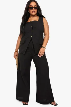 boohoo Ensemble coordonné effet lin : gilet à col carré et pantalon large sur mesure<Femme Ensembles