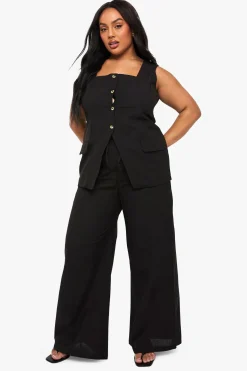 boohoo Ensemble coordonné effet lin : gilet à col carré et pantalon large sur mesure<Femme Ensembles