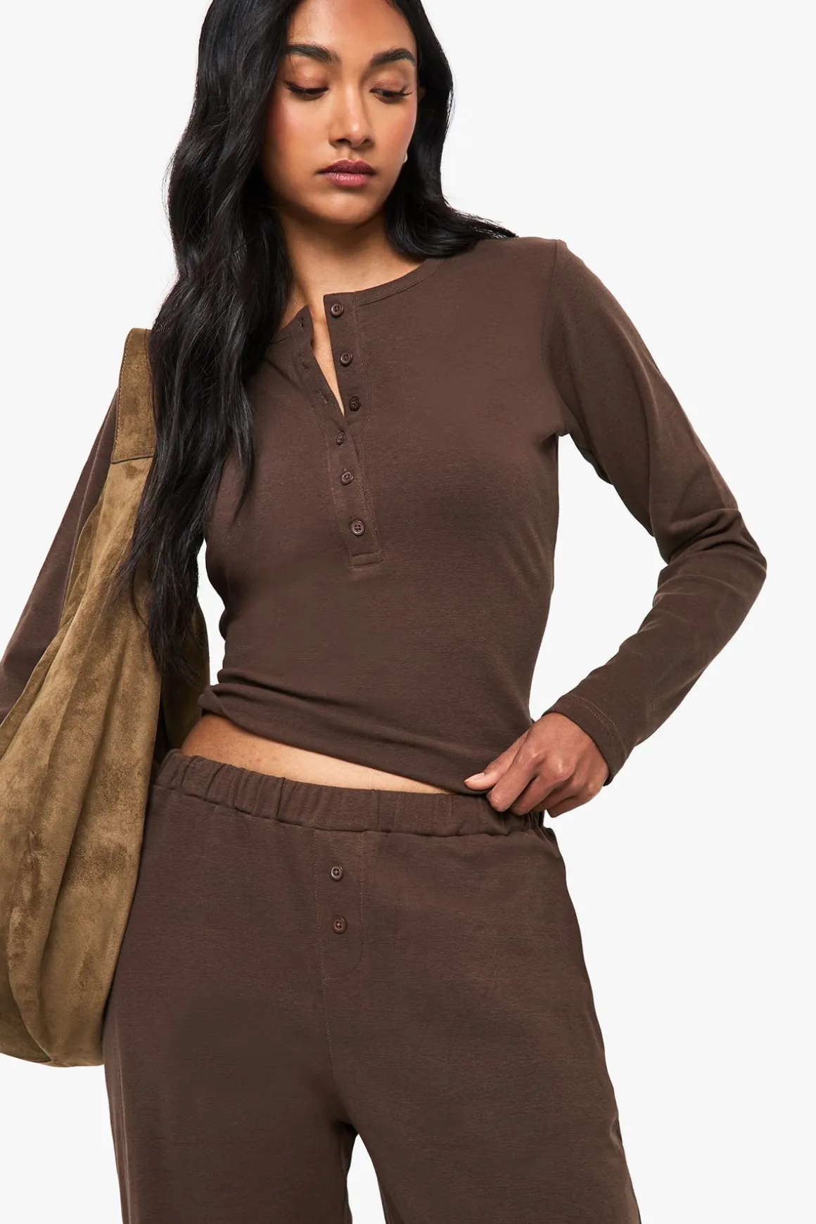 Ensemble coordonné en coton : haut boutonné à encolure échancrée et pantalon