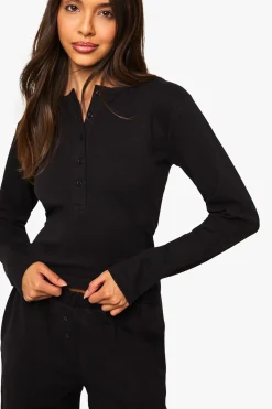 Ensemble coordonné en coton : haut à encolure dégagée avec boutons et pantalon assorti