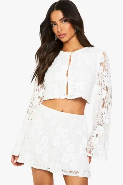 boohoo Ensemble coordonné en crochet pour petites tailles à manches longues et mini-jupe<Femme Ensembles