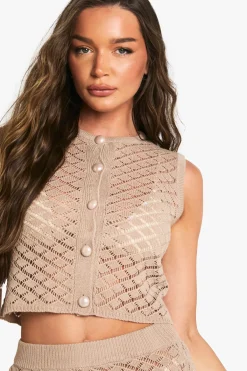 boohoo Ensemble coordonné en crochet avec détails bouton sur crop top et mini-jupe<Femme Pulls Et Gilets|Toutes Les Mailles