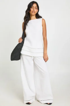 boohoo Ensemble Coordonné En Lin Avec Haut Boxy À Insertion Ajourée Et Pantalon Large<Femme Ensembles