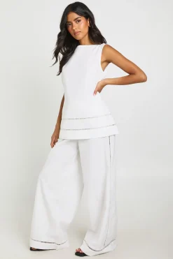 boohoo Ensemble Coordonné En Lin Avec Haut Boxy À Insertion Ajourée Et Pantalon Large<Femme Ensembles