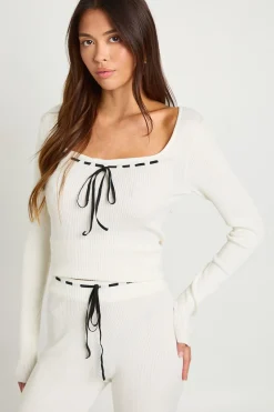 boohoo Ensemble coordonné en maille côtelée avec détails de laçage contrastés<Femme Pulls Et Gilets|Toutes Les Mailles