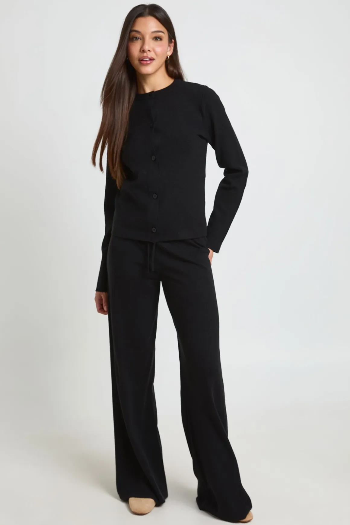 Ensemble Coordonné En Maille Cardigan Et Pantalon Large