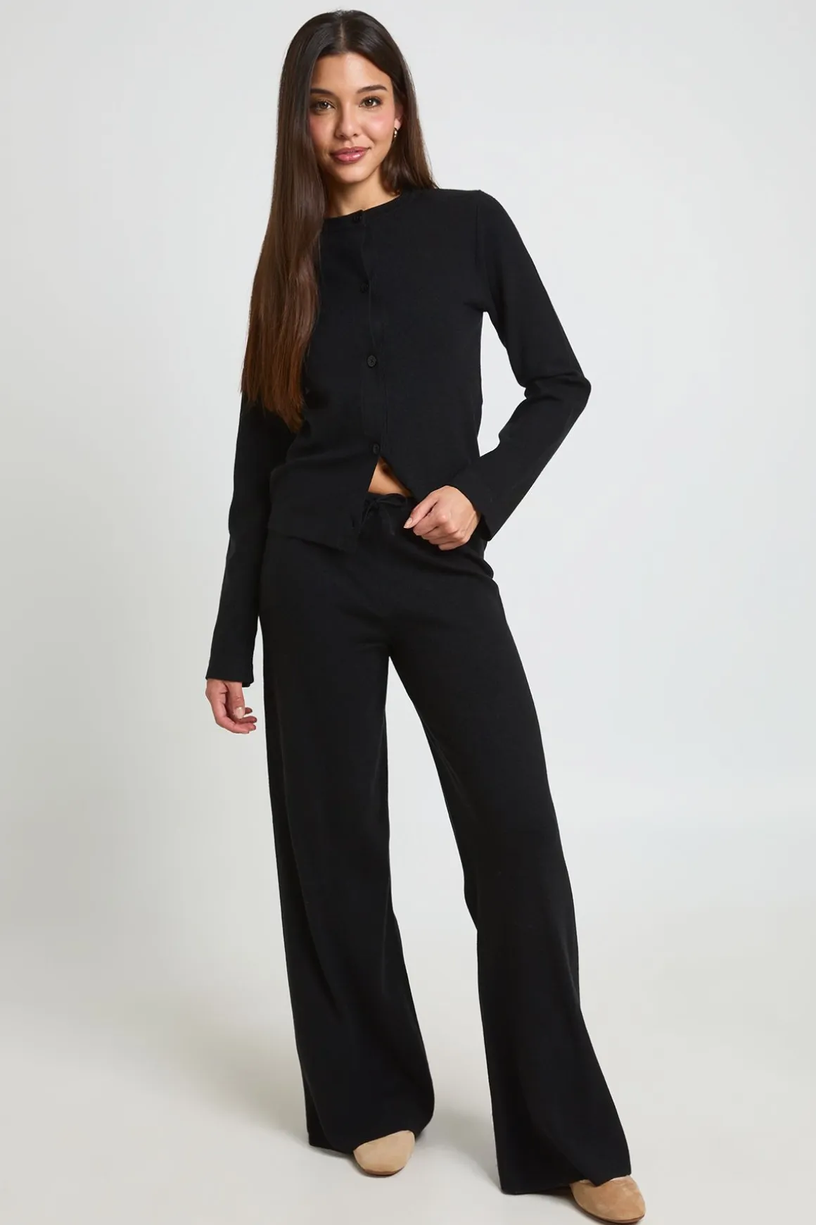 Ensemble Coordonné En Maille Cardigan Et Pantalon Large