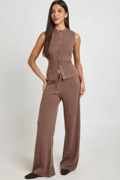 Ensemble Coordonné En Maille Gilet Et Pantalon Large