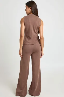 Ensemble Coordonné En Maille Gilet Et Pantalon Large