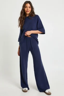 Ensemble Coordonné En Maille Haut À Manches Courtes Et Pantalon