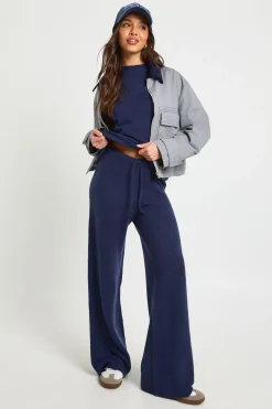Ensemble Coordonné En Maille Haut À Manches Courtes Et Pantalon