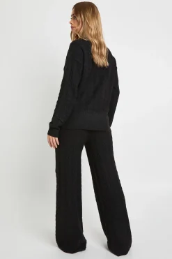 Ensemble coordonné en maille torsadée douce à col polo et pantalon à jambes larges