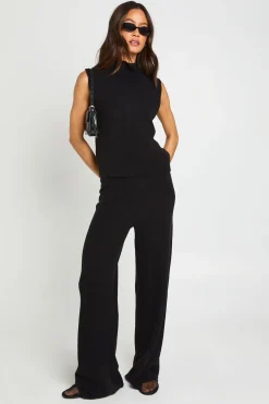 Ensemble Coordonné En Maille Ultra Douce Avec Débardeur Col Fendu Montant Et Pantalon Droit Pour Grandes Tailles