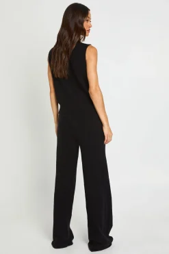 Ensemble Coordonné En Maille Ultra Douce Avec Débardeur Col Fendu Montant Et Pantalon Droit Pour Grandes Tailles