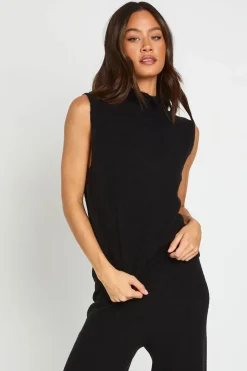 Ensemble Coordonné En Maille Ultra Douce Avec Débardeur Col Fendu Montant Et Pantalon Droit Pour Grandes Tailles