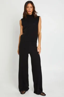 Ensemble Coordonné En Maille Ultra Douce Avec Débardeur Col Fendu Montant Et Pantalon Droit Pour Grandes Tailles