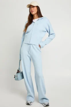 Ensemble coordonné en tricot côtelé ultra-doux : sweat à capuche à fermeture éclair intégrale et pantalon assorti