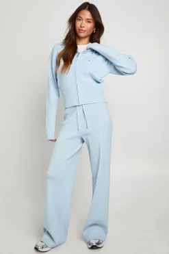 Ensemble coordonné en tricot côtelé ultra-doux : sweat à capuche à fermeture éclair intégrale et pantalon assorti