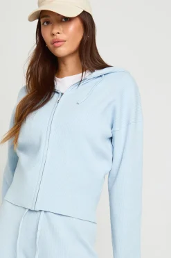 Ensemble coordonné en tricot côtelé ultra-doux : sweat à capuche à fermeture éclair intégrale et pantalon assorti