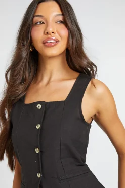 Ensemble Coordonné Gilet Col Carré Et Pantalon Large Tailleur Effet Lin
