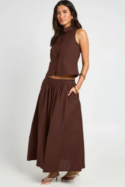 Ensemble Coordonné Gilet Effet Lin Et Jupe Maxi Volumineuse