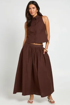 Ensemble Coordonné Gilet Effet Lin Et Jupe Maxi Volumineuse