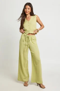 Ensemble Coordonné Gilet En Gaze De Coton & Pantalon Large À Perles