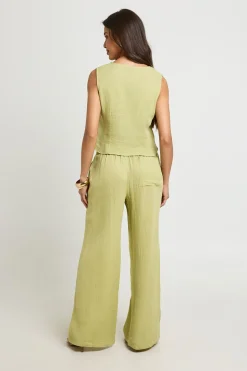 Ensemble Coordonné Gilet En Gaze De Coton & Pantalon Large À Perles