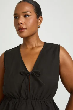 Ensemble Coordonné Grande Taille Haut Long En Lin À Nouer Sur Le Devant Et Pantalon
