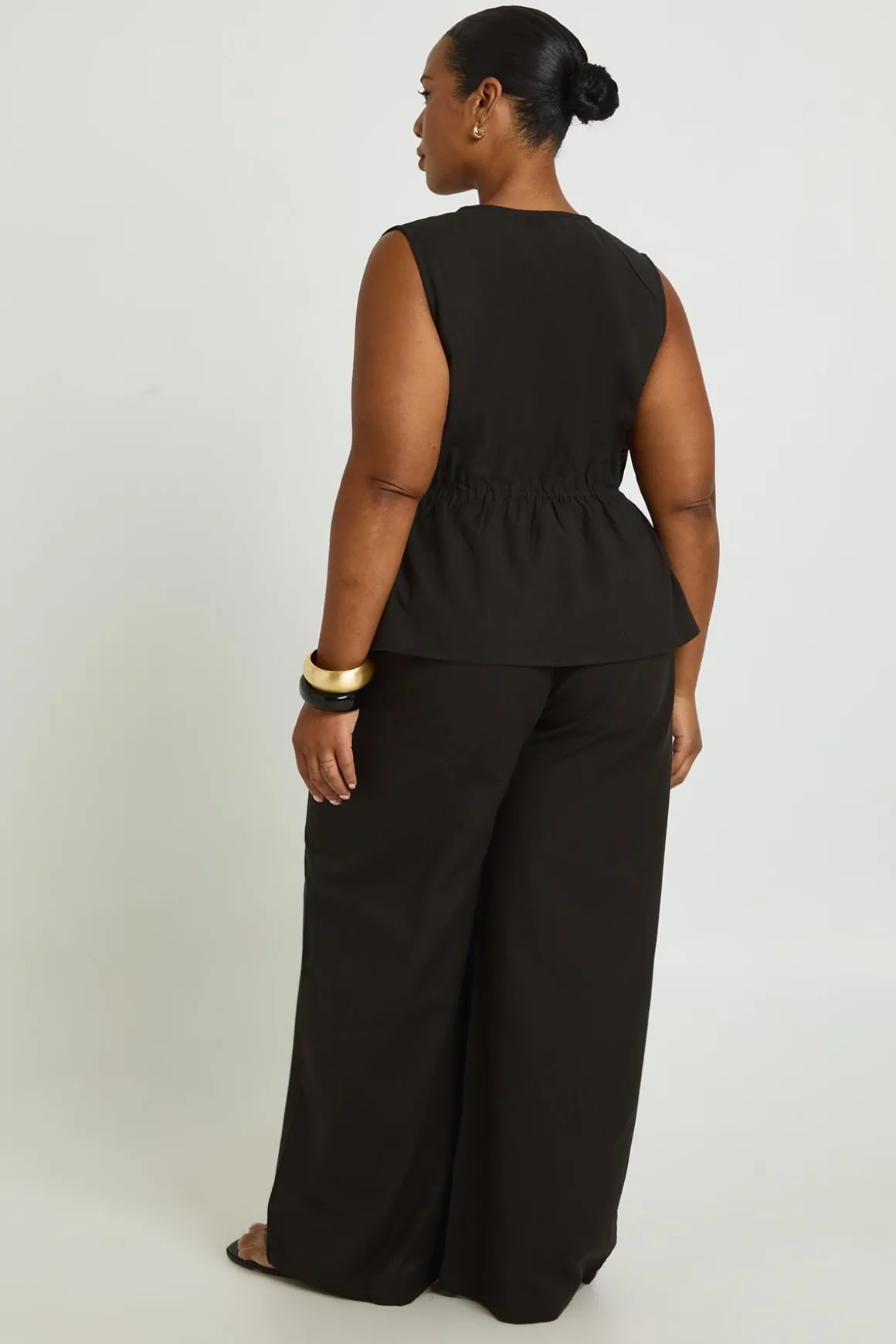 Ensemble Coordonné Grande Taille Haut Long En Lin À Nouer Sur Le Devant Et Pantalon
