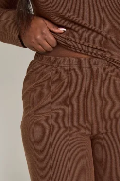 boohoo Ensemble Coordonné Grande Taille Haut Manches Longues Côtelé Bicolore Et Pantalon Jambes Larges<Femme Looks Chocolat|Ensembles