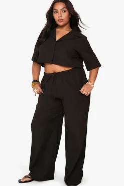 Ensemble coordonné grande taille en lin : Chemise crop longue et pantalon