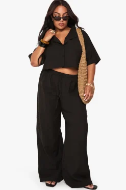 Ensemble coordonné grande taille en lin : Chemise crop longue et pantalon
