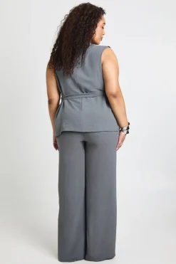 boohoo Ensemble Coordonné Grande Taille Tissé à Manches Longues Col Bénitier et Pantalon Ceinturé<Femme Ensembles