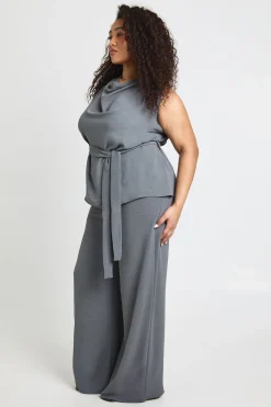 boohoo Ensemble Coordonné Grande Taille Tissé à Manches Longues Col Bénitier et Pantalon Ceinturé<Femme Ensembles