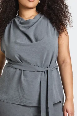 boohoo Ensemble Coordonné Grande Taille Tissé à Manches Longues Col Bénitier et Pantalon Ceinturé<Femme Ensembles