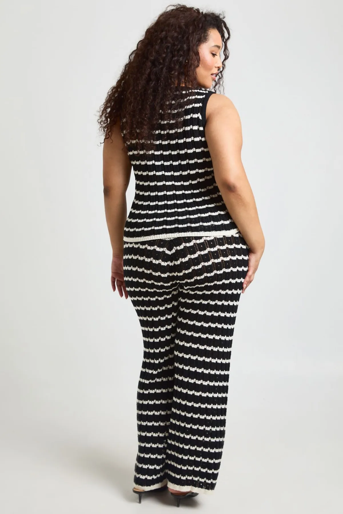 boohoo Ensemble Coordonné Grande Taille Haut En Crochet Rayé Et Pantalon Large<Femme Ensembles|Tenues De Plage