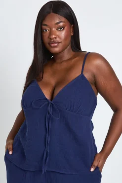 Ensemble Coordonné Grande Taille Haut Caraco Péplum Et Pantalon En Gaze De Coton