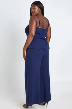 Ensemble Coordonné Grande Taille Haut Caraco Péplum Et Pantalon En Gaze De Coton
