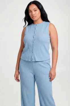 boohoo Ensemble Coordonné Grande Taille Haut Côtelé À Boutons Et Pantalon<Femme Ensembles